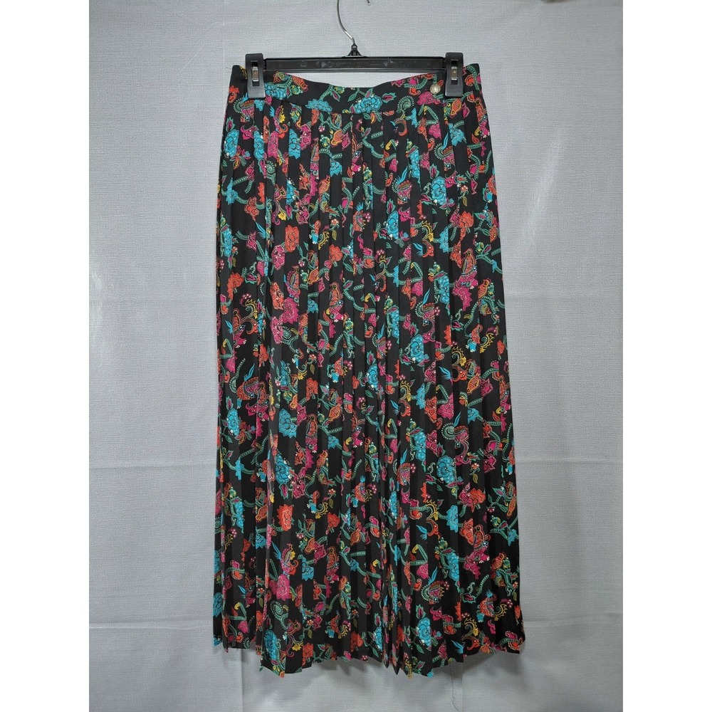 Vtg Chaus Pleated Paisley Skirt‎ Sz 6 Black & Multicolor